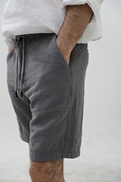 BLUE STREET Erkek Füme Musli Bağcıklı Keten Şort