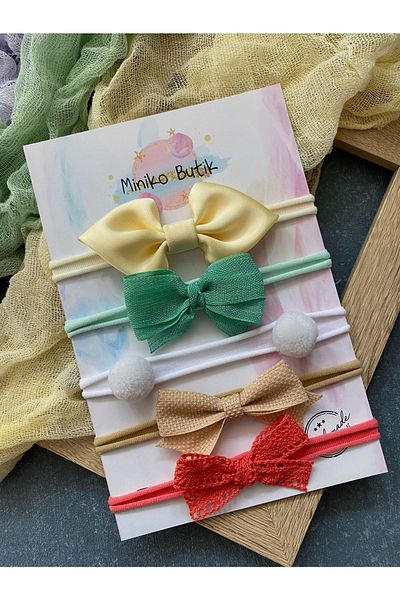 Miniko Butik مجموعة ربطات شعر متوافقة مع الأطفال حديثي الولادة مكونة من 5 قطع