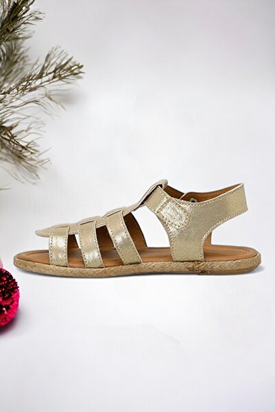 Ponchiq Gold Color Three-Stripes Sandals for Girls