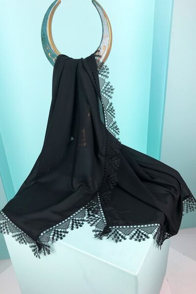 Ebruli Γυναικείο Minacarin Chiffon Ruched Needle Κέντημα Μαύρο Hijab Prayer Mevlüt Κάλυμμα βραδινό φόρεμα σάλι