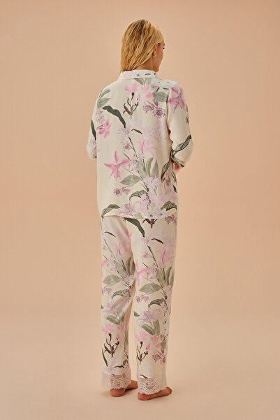 SUWEN Σετ πιτζάμες με γιακά πουκάμισο με φλοράλ σχέδιο