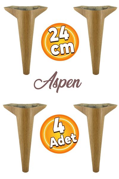 Badem10 Aspen Mobilier de lux Canapea Fotoliu Unitate TV Consolă Picior Picioare 24 Cm Picior din nuc deschis (4 buc.)