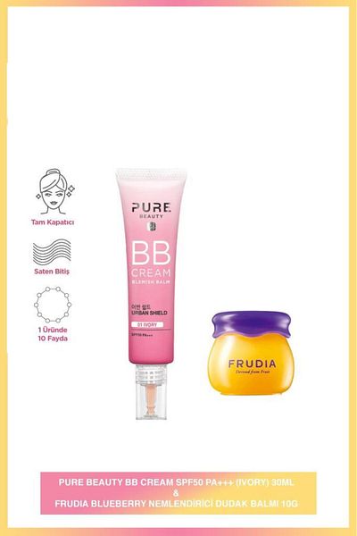 PURE BEAUTY Ivory Bb Cream Spf50 30 ml + Frudia Blueberry Lip Balm - Moisturizing