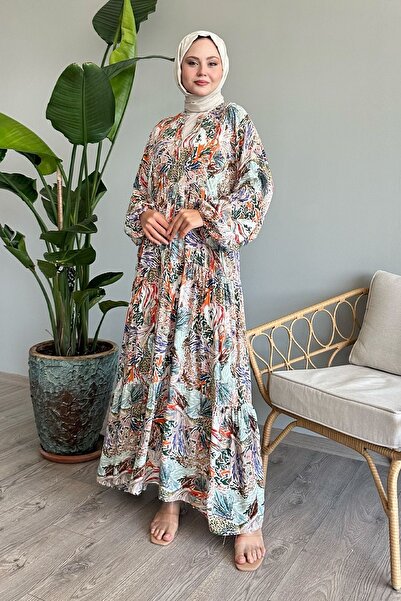 InStyle Karışık Renkli Salaş Oranj Viskon Elbise