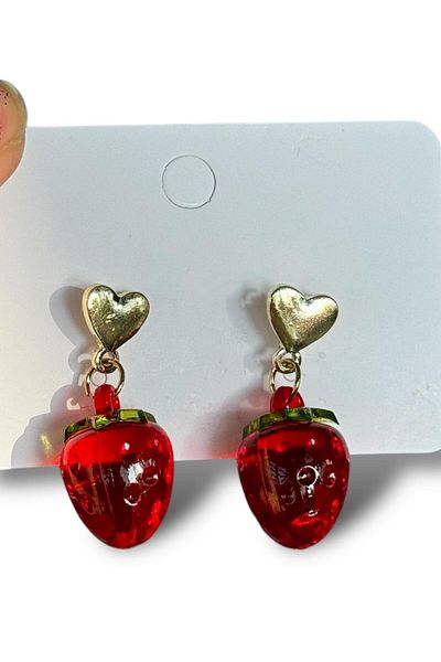 TAKIŞTIR Red Color Strawberry Figured Earrings (Pair)