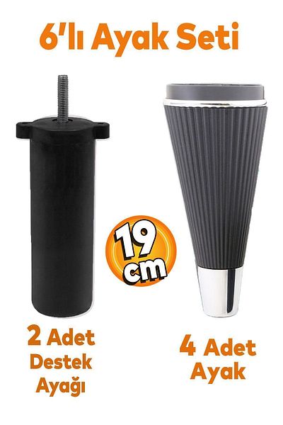 Badem10 Set de 6 fier Mobilier Unitate TV Consolă Fotoliu Canapea Suport Picior 19 Cm Picioare Negre Cu Șuruburi M8