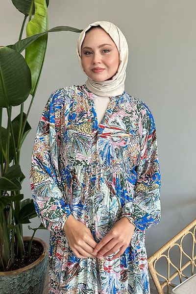 InStyle Mixed Color Loose Turquoise Viscose Dress