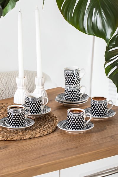 Porsima Thoth 12 Pieces - Black Porcelain Cup Set for 6