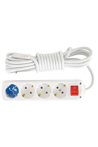 Almera Grup Priz 4'lü - (3 METRE) Ara Kablo Anahtarlı Topraklı Seyyar Ara Kablolu Uzatma Kablosu Üçlü Piriz