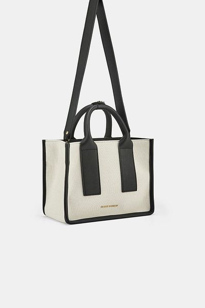 Black Ribbon Pure Midi Canvas Bag - Stylish and Useful