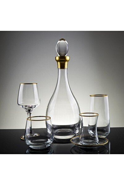 CAM Ucuzcuyuz-avm 61 Parça 12 Kişilik Altın Yaldızlı Su Takımı Çeyiz Seti