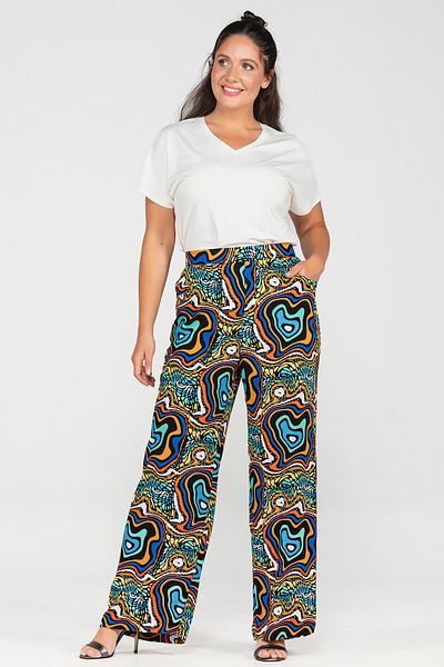 MİYORO Patterned Wide Leg Large Size Viscose Trousers
