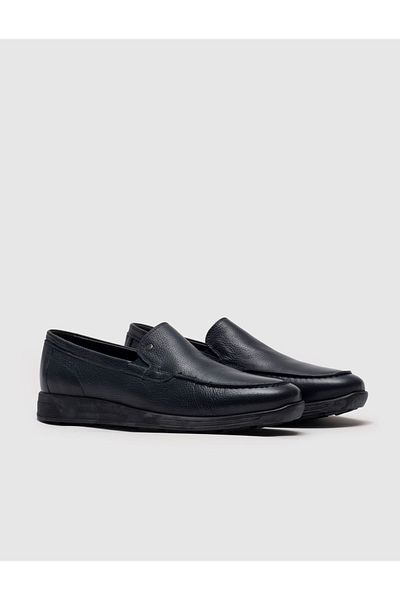 Cabani Navy Blue Genuine Leather Men's Casual Shoes