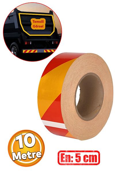 Badem10 5 Cm (10 Meters) Yellow Red Strip Tape - Adhesive and Phosphorescent Reflective Warning Tape