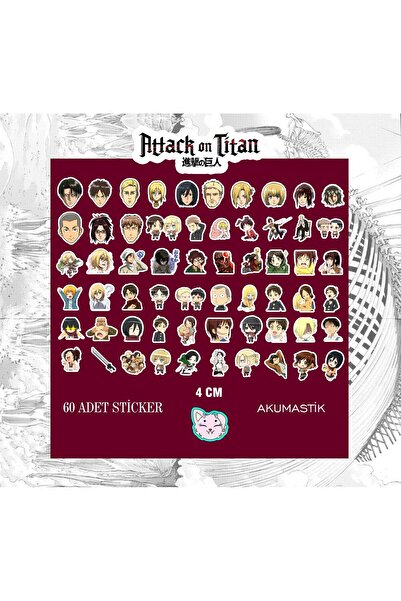Akumastik Attack on Titan Sticker seti 60 adet - Anime sticker - Parlak sticker