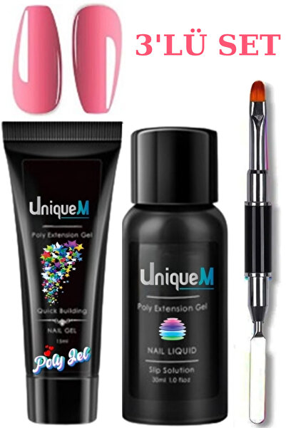 Uniquem 3 Parça Poly Gel Protez Tırnak Seti 15Ml Polijel Solüsyon ve Poly Gel...