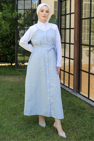 Bestenur Baby Blue Ayser ριγέ φόρεμα 1190