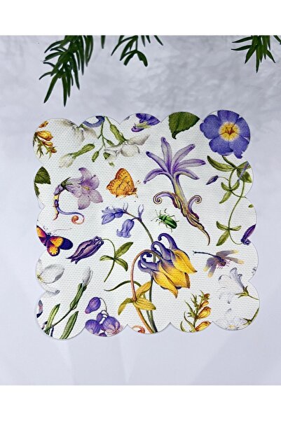 Genel Markalar Mor Çiçekli Kumaş Kokteyl Peçetesi Yıkanabilir Lazer Kesimli 1...