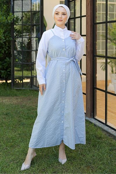 Bestenur Baby Blue Ayser ριγέ φόρεμα 1190