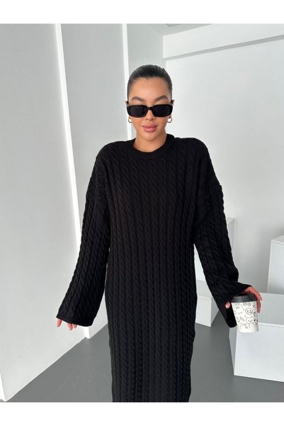 Kurtayfashion Women's Hair Braided Knitwear Dress