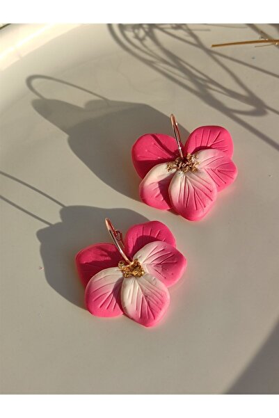 Gizy Store Özel Tasarım El Yapımı Menekşe Polimer Kil Çiçek Küpe