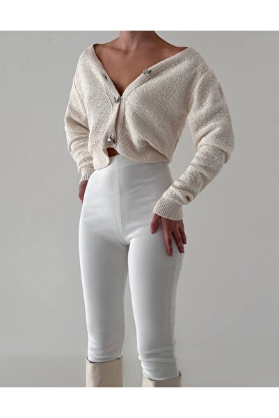 My Blog Měkký svetr s knoflíky v Ecru stříbrném provedení-4425