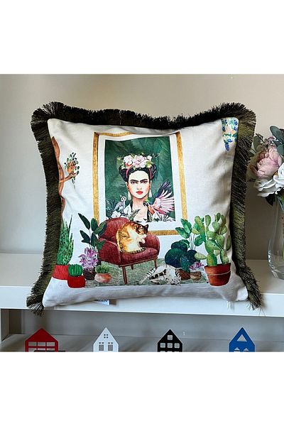 DECO Βελούδινο κάλυμμα μαξιλαριού ριχτάρι - Ακουαρέλα, χαριτωμένο γατάκι και μεξικάνικο, μοτίβο πορτρέτου με ψηφιακή εκτύπωση
