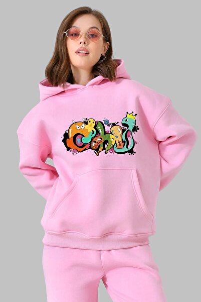 Nyda Collections Unisex majica sa kapuljačom i grafitnim printom - dugi rukav...