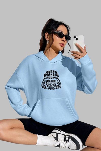 Nyda Collections Hanorac supradimensionat unisex cu glugă - mânecă lungă, imprimat pe partea întunecată, bumbac