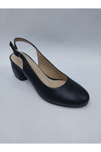 Mira Deri حذاء نسائي جلد طبيعي أسود - كعب 5.5 سم، ظهر مفتوح