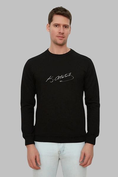 Nyda Collections Μακρυμάνικο φούτερ με στάμπα Ataturk, βαμβακερό φούτερ χωρίς κουκούλα