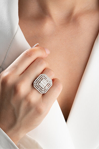 Silvano Jewelry 925 Ayar Gümüş Baget Taşlı Yüzük