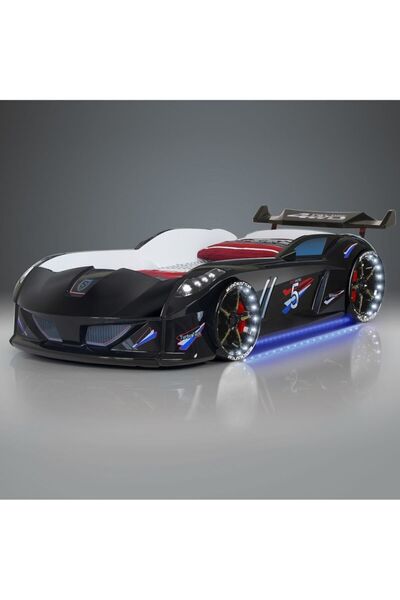 Setay Arabalı Yatak, Jaguar Rüzgarlıklı Full Ledli Arabalı Yatak - Siyah