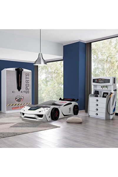 Setay Çocuk Odası - Vento Arabalı Yatak - Sport 3 Kapılı Dolap, Şifonyer - Beyaz