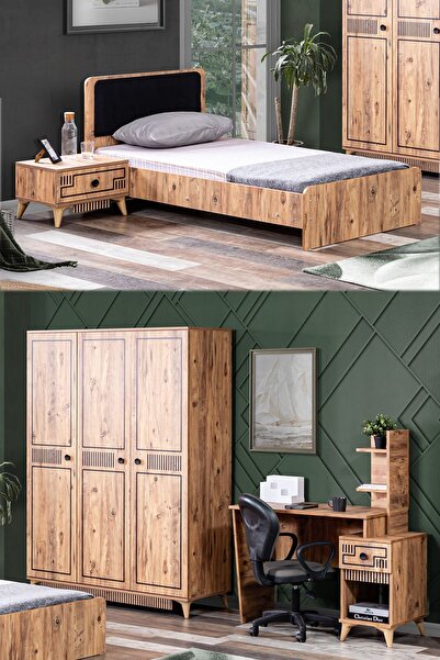 Setay Atlantik Genç Odası - 3 Kapılı Dolap, Karyola, Komodin, Masa