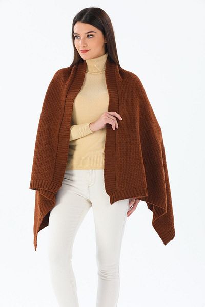 Ocean Light Brown Knitwear Shoulder Shawl