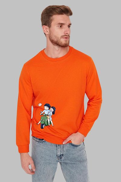 Nyda Collections Hanorac supradimensionat unisex fără glugă cu imprimeu Motor Love - mânecă lungă, decolteu