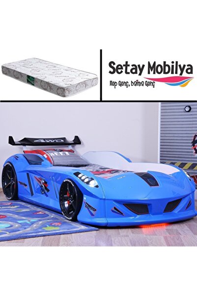 Setay Arabalı Yatak, Jaguar Rüzgarlıklı Arabalı Yatak - Mavi 1 Adet Comfort Y...
