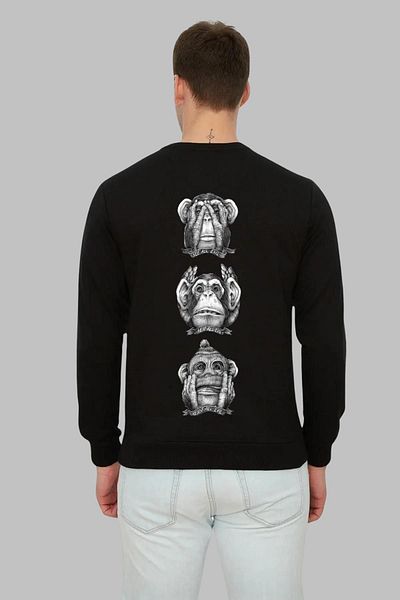 Nyda Collections Βαμβακερό φούτερ Three Monkeys Printed Unisex Oversize χωρίς κουκούλα