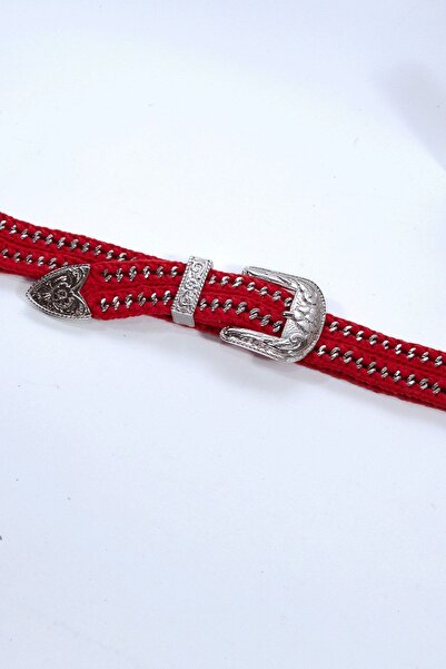 Sun Pieces Red Western, Cowboy Belt, Chain Detailed Belt