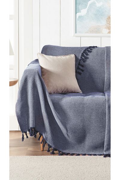 Lux Touch Κάλυμμα καθίσματος Alin Navy Blue Cotton Tasseled - 170 x 210 cm Κάλυμμα καναπέ-κρεβάτι Divan