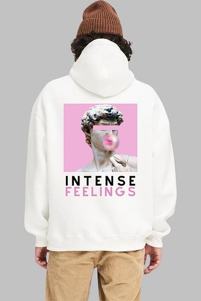 Nyda Collections Hanorac supradimensionat unisex cu glugă cu imprimeu Intense Feelings - mânecă lungă, bumbac