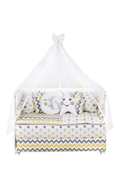 Setay Mdf Beşik, Gökyüzü Anne Yanı Beşik Uyku Seti Cibinlik - Sarı