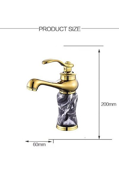 FLEKO BATARYA Antique Gold Washbasin Faucet - Real Marble Pattern, Stone Body, 20 cm Height Bathroom