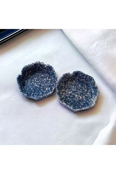 Dore Voir 2 Pieces Melamine Ash Tray - Navy Blue White Dotted