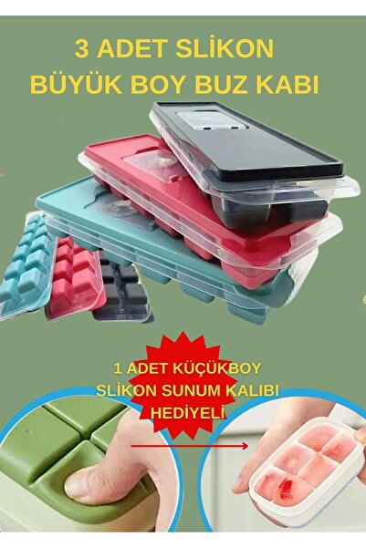 Genel Markalar 3 Adet Slikon Kapaklı Buzluk, Bas Çıkar Buzluk 1 adet küçük BU...