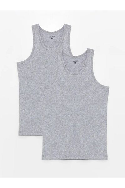 LC Waikiki Men's Gray Melange U Collar Combed Cotton Undershirt - Pack of 2