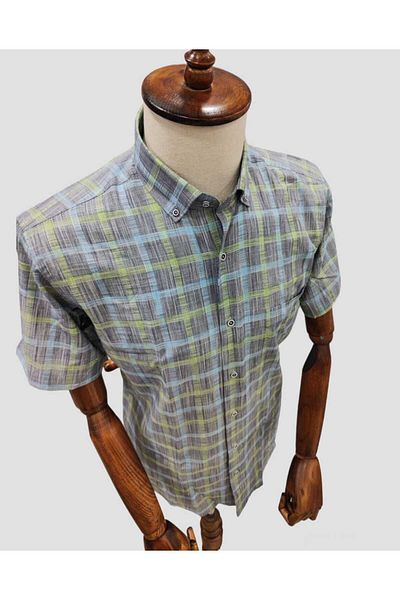 DİGO Plaid Patterned Linen Shirt - Regular Fit, PocKet, Short Sleeve