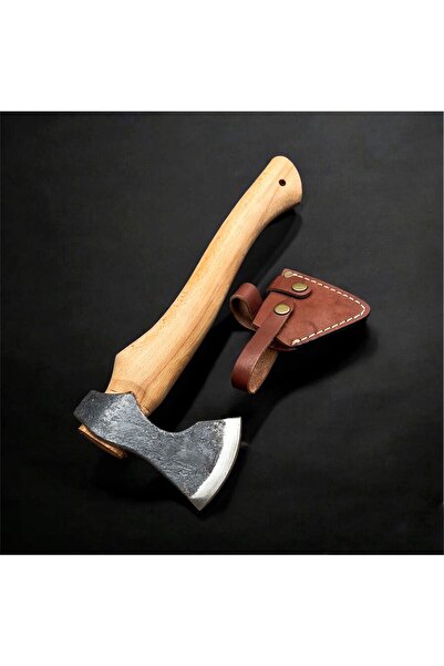 John Connely EL YAPIMI BALTA ODUN KIRMA KESME KAMP ORMAN AHŞAP KABZE DERİ KILIFLI - 26 CM