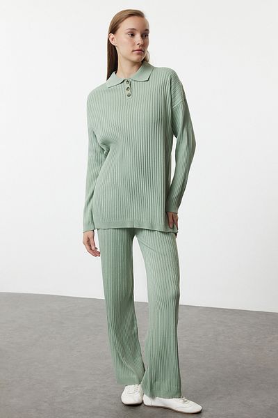 Trendyol Modest Corded Mint Knitwear Set - Lower & Upper Tctaw25us00073
